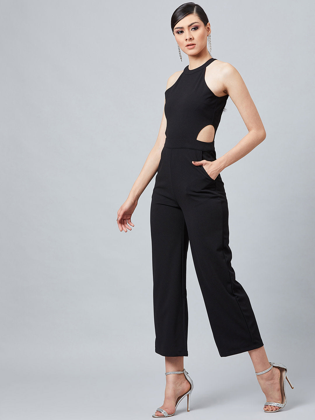 Athena Women Black Solid Basic Jumpsuit - Athena Lifestyle