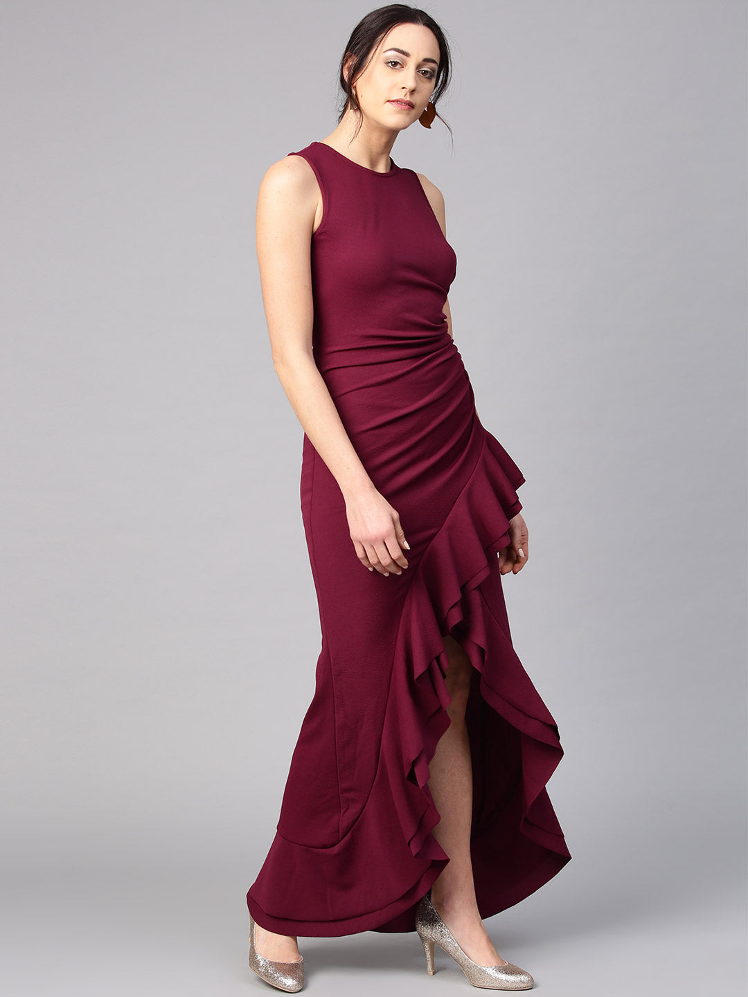 Athena Women Burgundy Solid Maxi Dress - Athena Lifestyle
