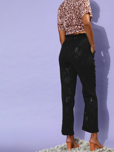 Athena Women Black Floral Printed Smart Easy Wash Trousers - Athena Lifestyle