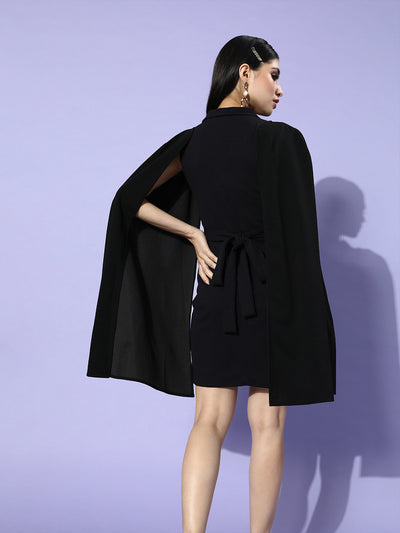 Athena Women Black Solid Cape Dress - Athena Lifestyle