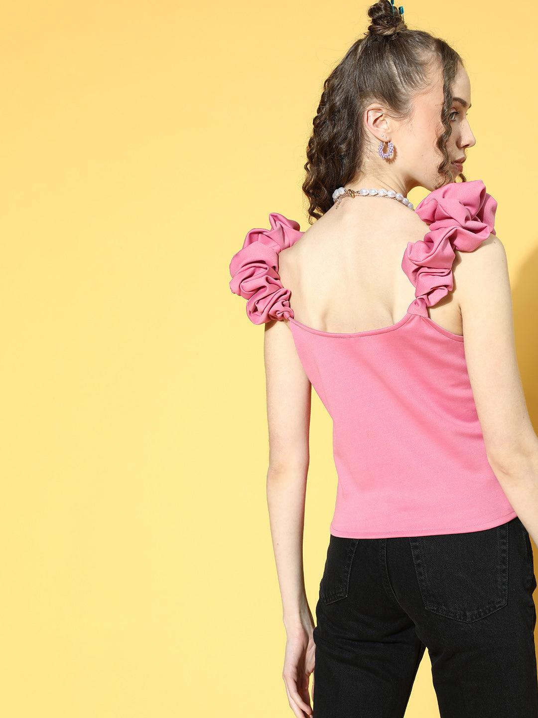 Athena Guava Pink shoulder Detail crop top - Athena Lifestyle