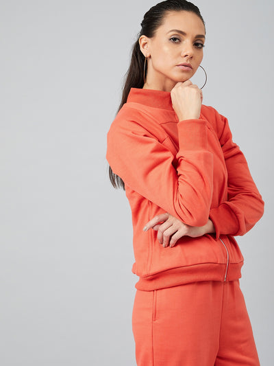 Athena Women Orange Solid Sweatshirt - Athena Lifestyle
