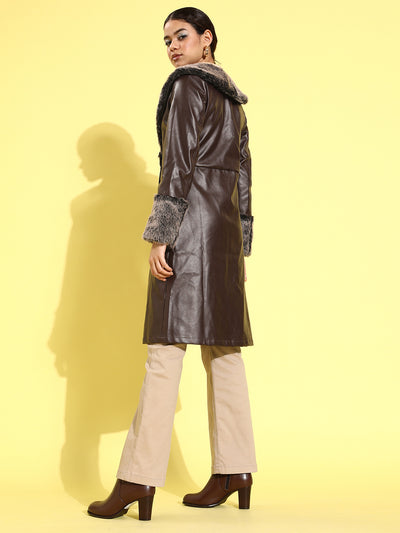 Athena Brown Leather Trench-coat with Fur and pocket details - Athena Lifestyle