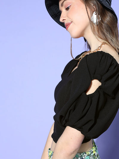 Athena Black scrunchie elbow sleeve top - Athena Lifestyle