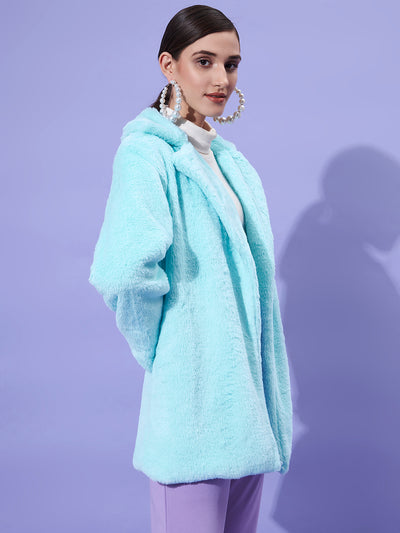 Athena Women Blue Fur Trench Over Coats - Athena Lifestyle