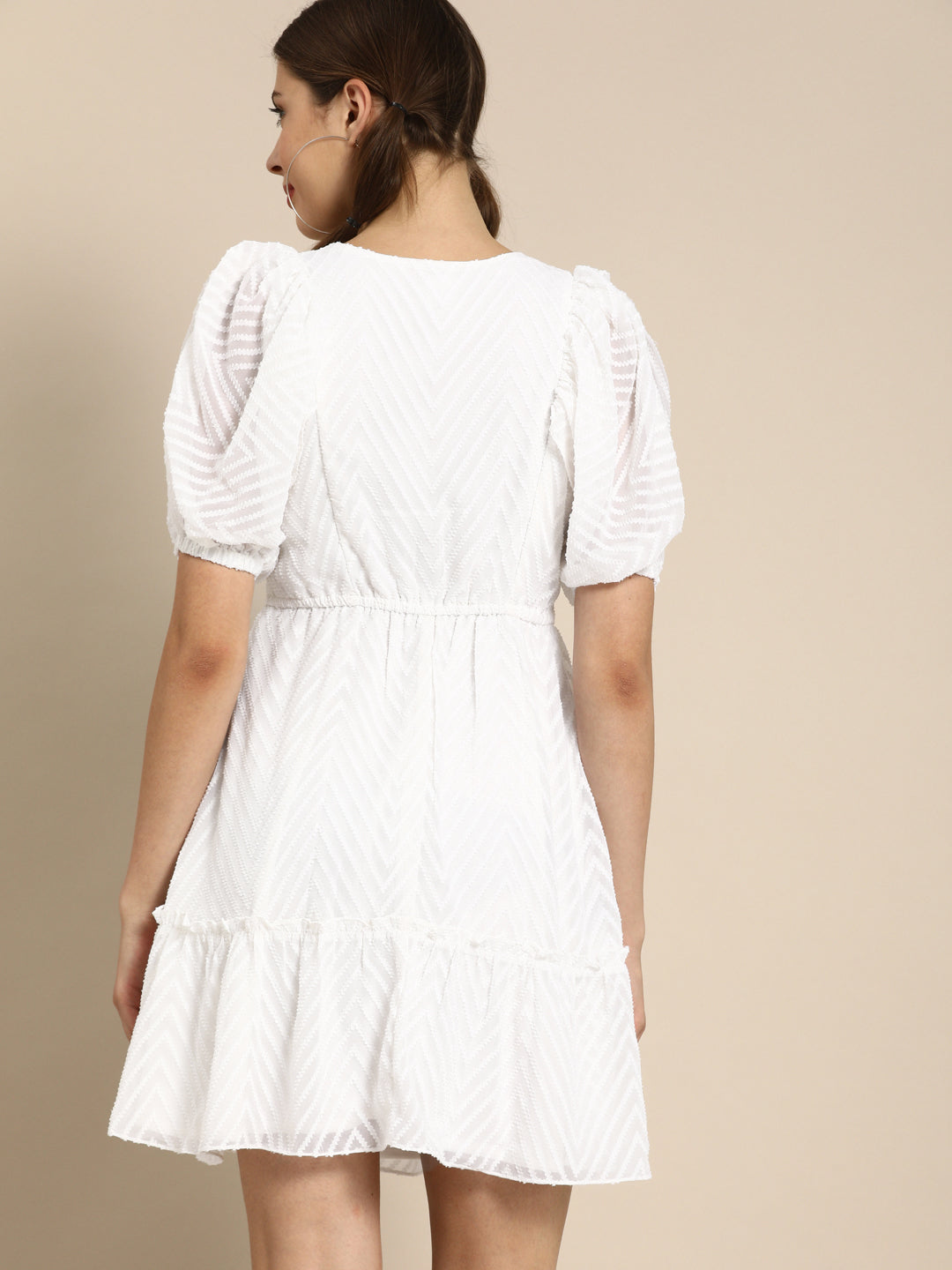 Athena Glorious White Self Design Fit and Flare Dress - Athena Lifestyle