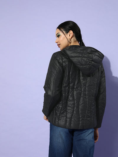 Athena Black Quilted jacket with hood and zip - Athena Lifestyle