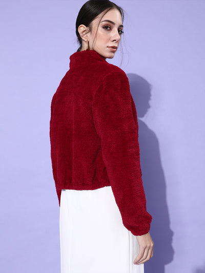 Athena Women Alluring Red Self-Design Sweatshirt - Athena Lifestyle