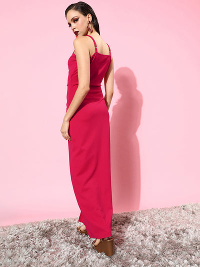 Athena Fuchsia Pink Shoulder Straps Side Gathered Maxi Dress - Athena Lifestyle