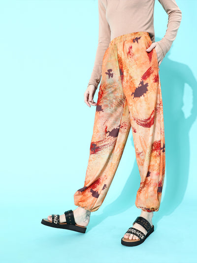 Athena Brown color retro tapered trouser with abstract print - Athena Lifestyle