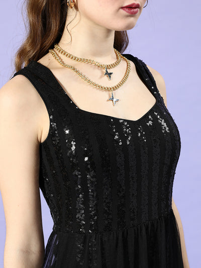 Athena Black Sequinned Semi-Sheer Net Maxi Dress - Athena Lifestyle