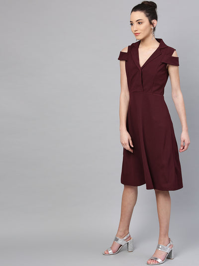 Athena Women Burgundy Solid A-Line Dress - Athena Lifestyle
