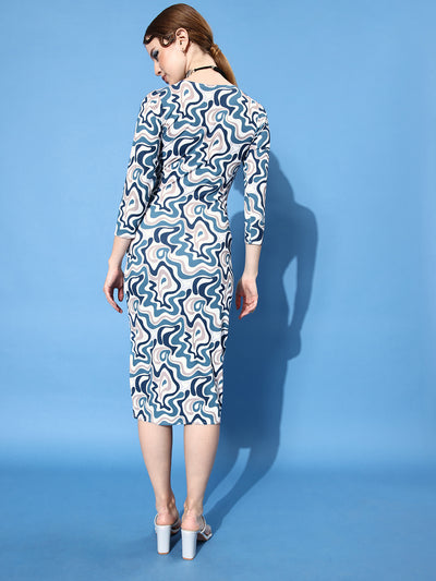 Athena Blue psychedelic print Midi dress - Athena Lifestyle