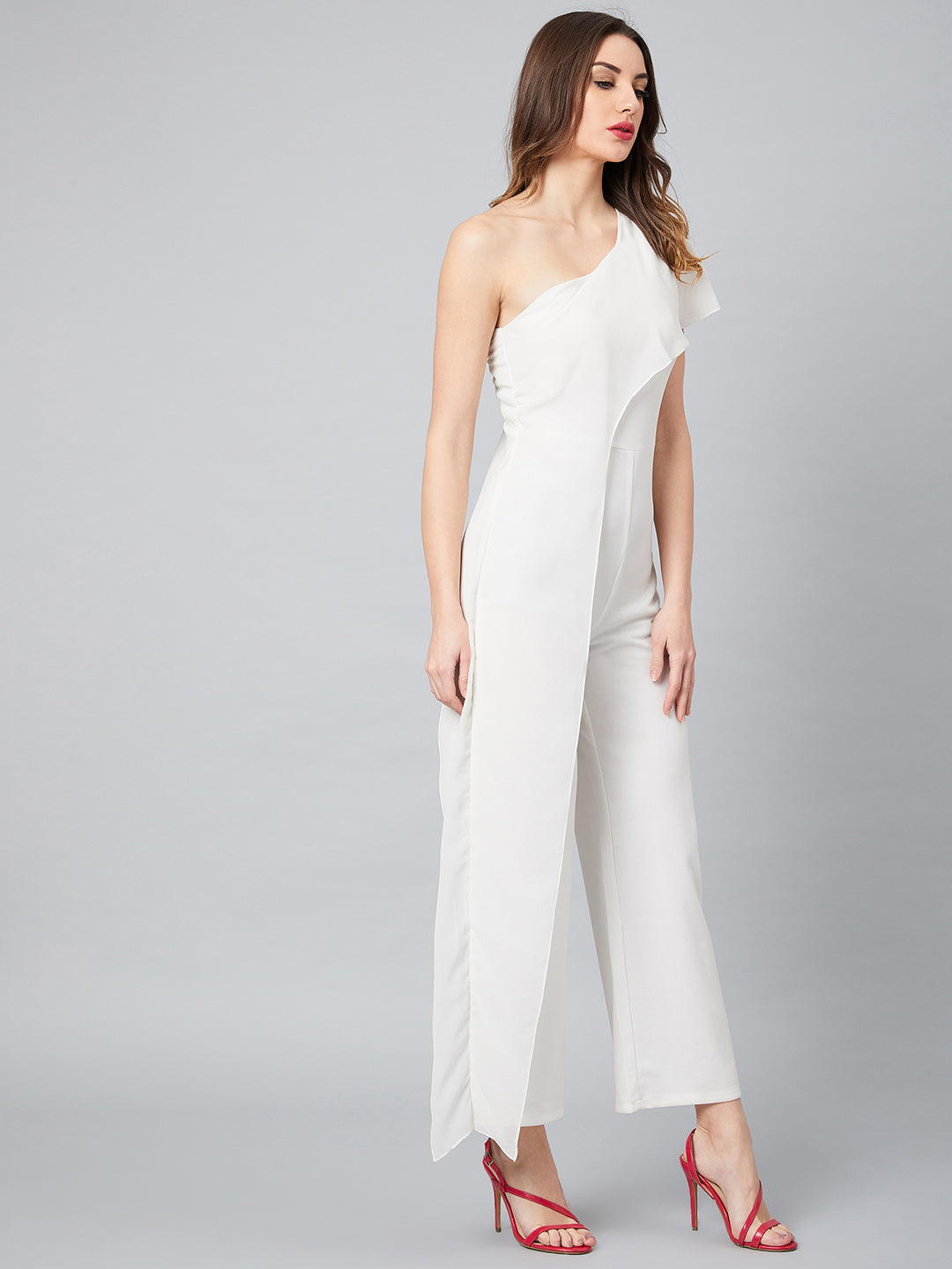 Athena Women White Solid Basic Jumpsuit - Athena Lifestyle