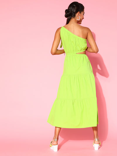 Athena Neon green one shoulder Midi dress with waist cut out - Athena Lifestyle