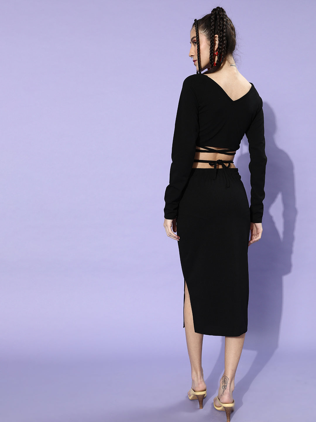 Athena Women Black Solid Top with Skirt - Athena Lifestyle
