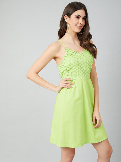 Athena Women Green Self Design Fit and Flare Dress - Athena Lifestyle