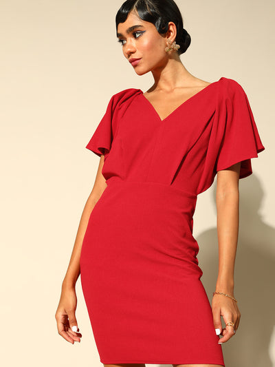Athena Women Gorgeous Red Solid New Neckline Dress - Athena Lifestyle