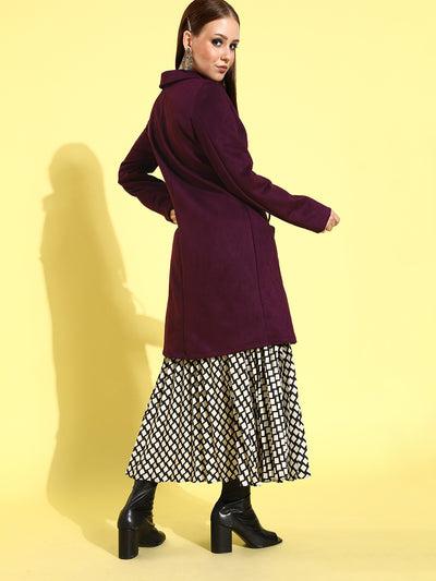 Athena Purple Suede coat with waist Draw-string and pocket details - Athena Lifestyle