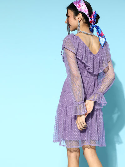 Athena Lavender frill tulle dress with full sleeves - Athena Lifestyle