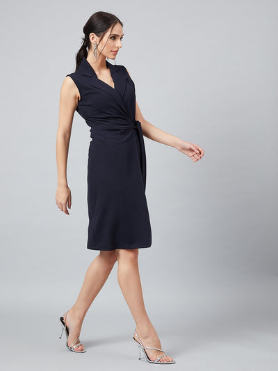 Athena Blue Off Center Blazer Dress With Notch Collar - Athena Lifestyle