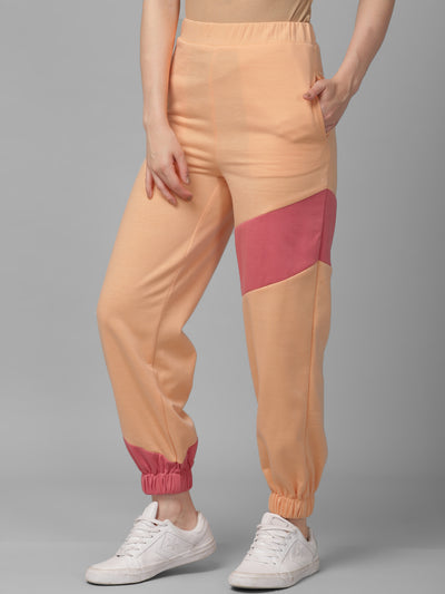 Athena Women Peach-Coloured & Pink Colourblocked Joggers - Athena Lifestyle