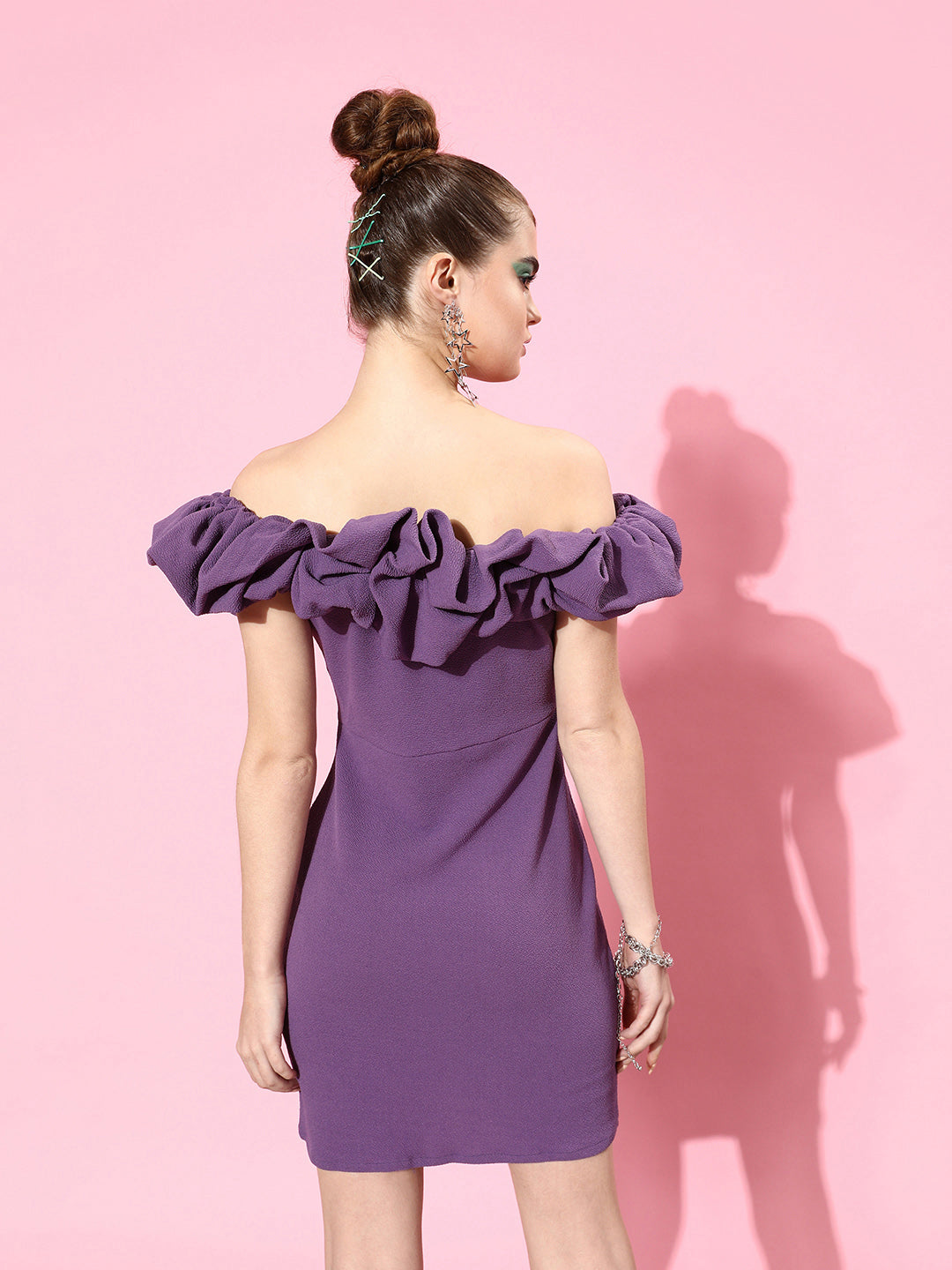 Athena Purple Off-Shoulder Scrunchie Bodycon Dress - Athena Lifestyle