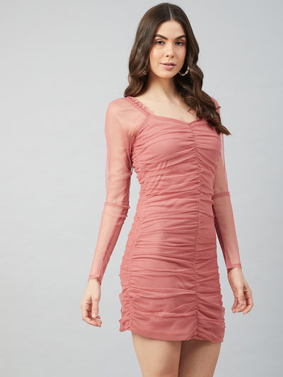 Athena Pink Net Ruched Net Bodycon Dress - Athena Lifestyle