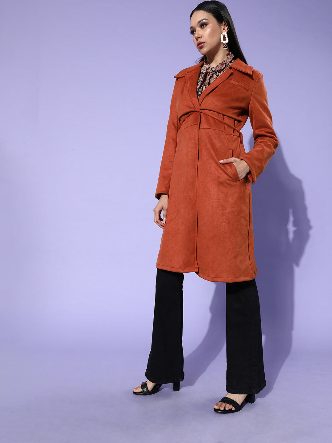 Athena Rust trench coat with upper flap and drawstring - Athena Lifestyle