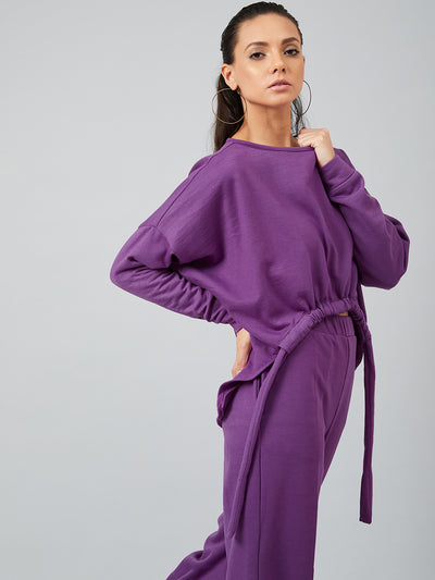 Athena Women Purple Solid Sweatshirt - Athena Lifestyle