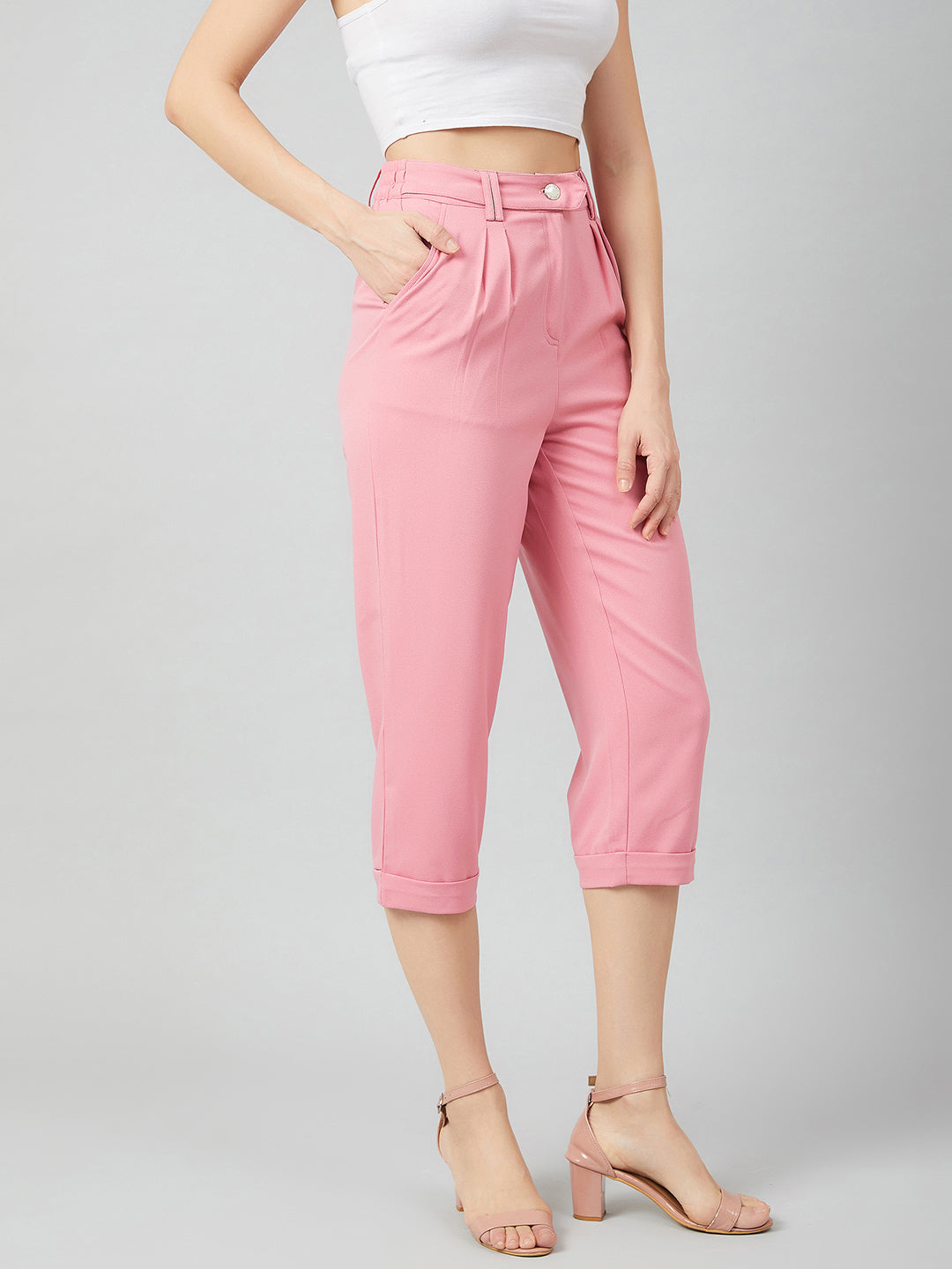Athena Women Pink Loose Fit Solid Regular Trousers - Athena Lifestyle