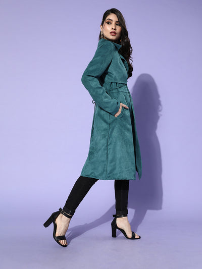 Athena Teal trench coat with upper flap and drawstring - Athena Lifestyle