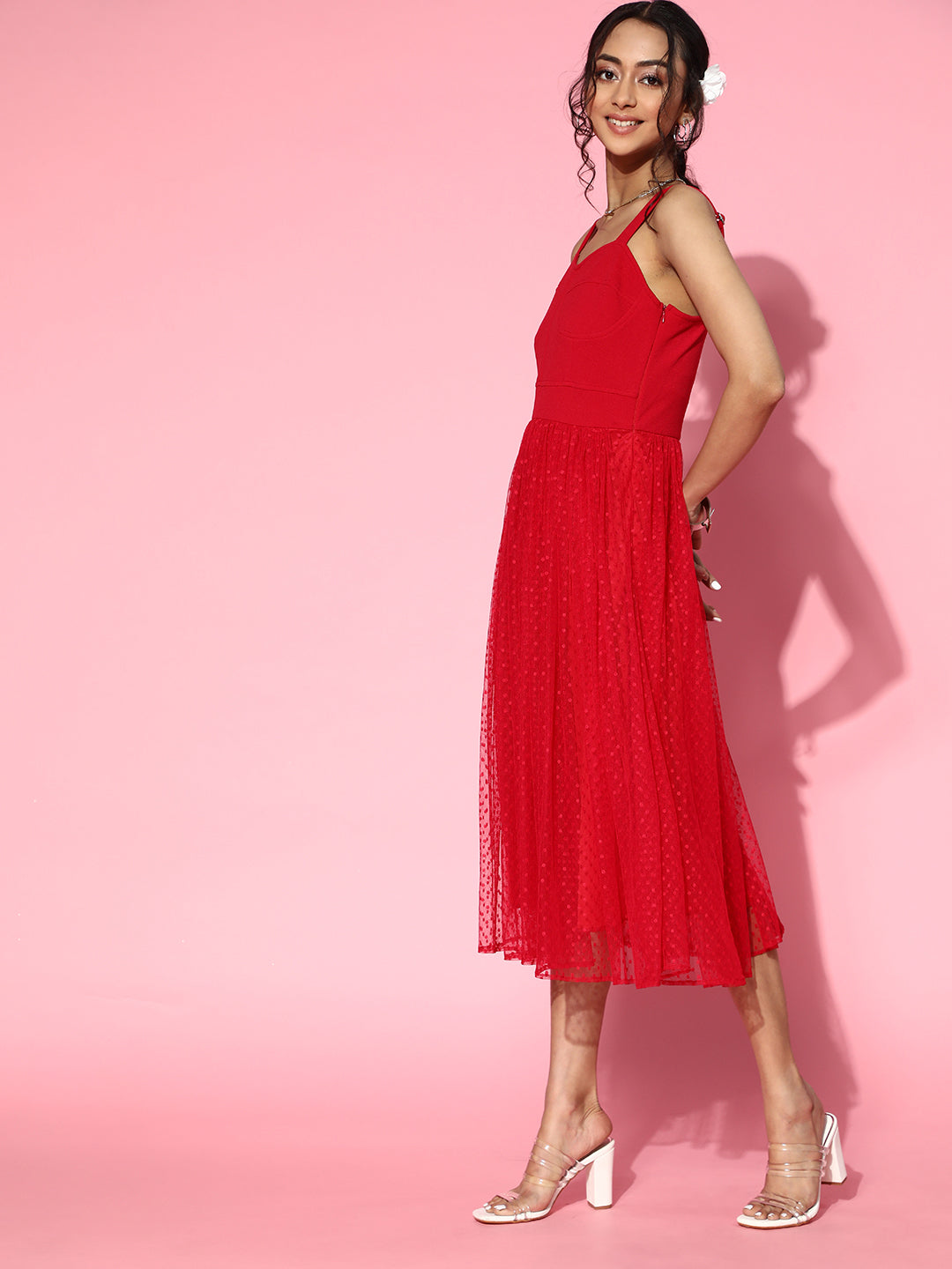 Athena Red corset tulle frill dress - Athena Lifestyle