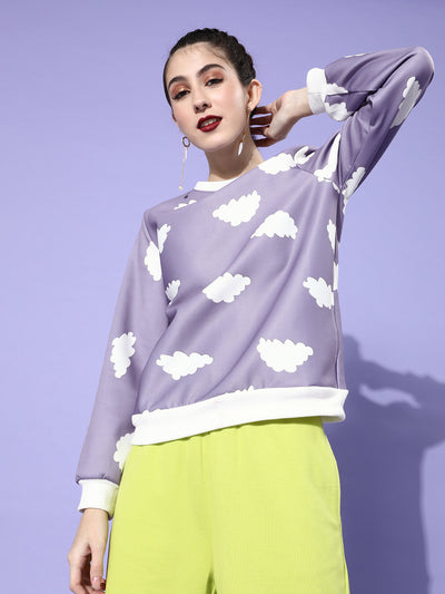 Athena Women Lavender Printed Sweatshirt - Athena Lifestyle