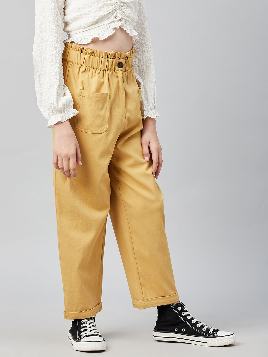 Athena Girl Girls Yellow Relaxed Straight Leg Straight Fit High-Rise Trousers - Athena Lifestyle