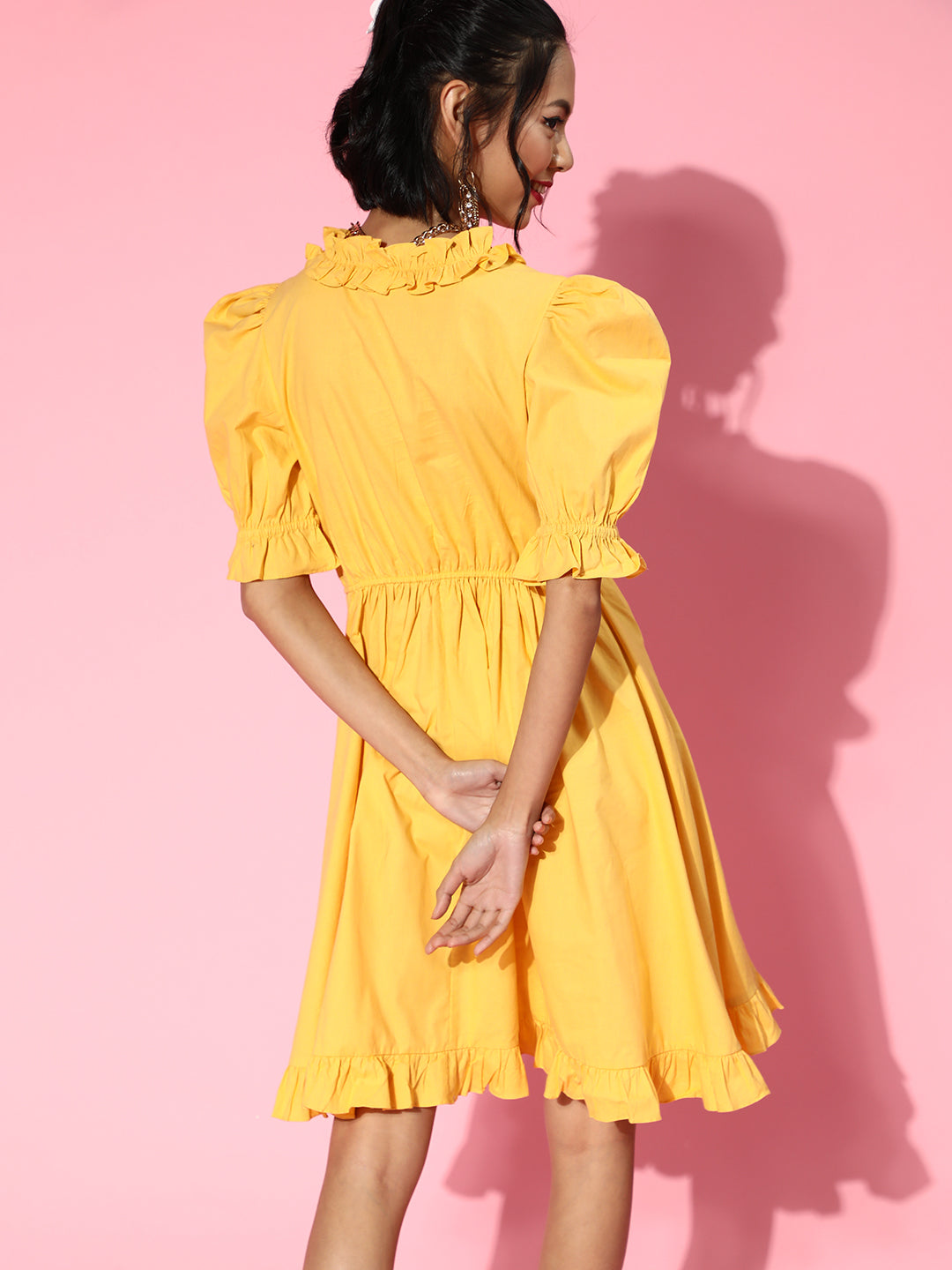Athena Yellow cotton ruffle and Front Bow Detail Dress - Athena Lifestyle