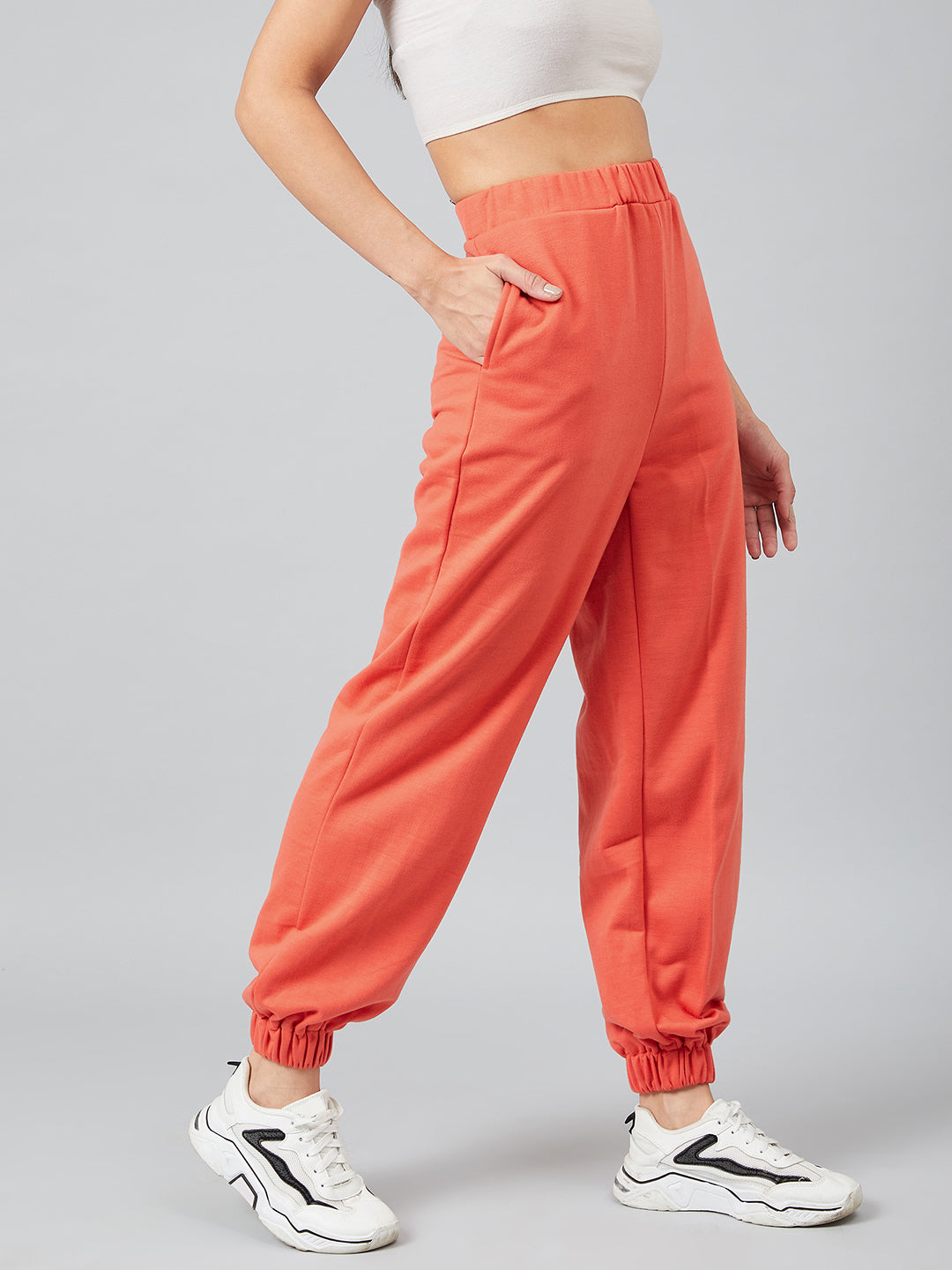 Athena Women Orange Relaxed Loose Fit Solid Joggers - Athena Lifestyle