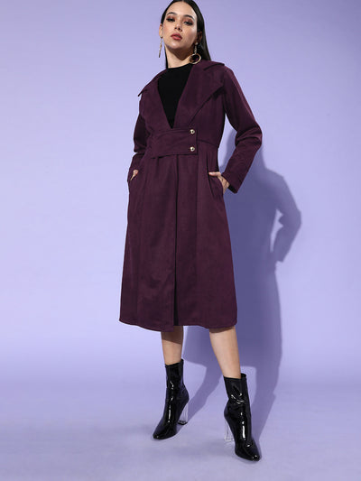 Athena Purple suede Trench-coat with waist lapel and pocket details - Athena Lifestyle
