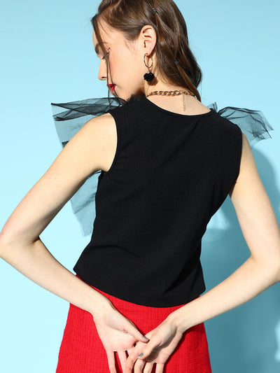 Athena Black sleeveless V neck detail tulle top - Athena Lifestyle
