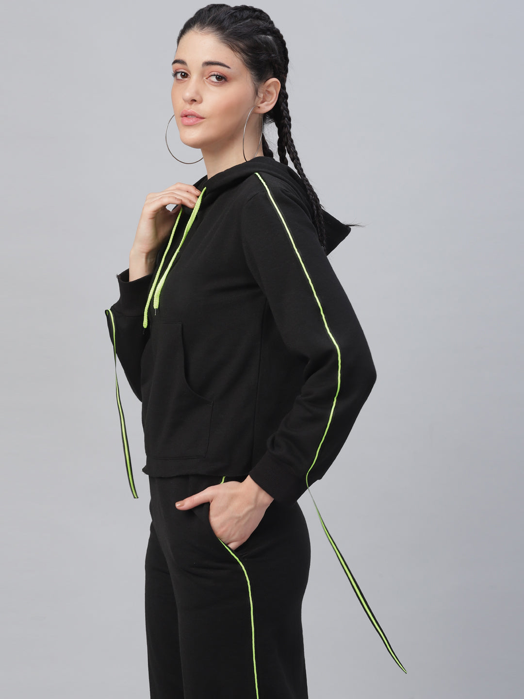 Athena Women Black Solid Hooded Sweatshirt - Athena Lifestyle
