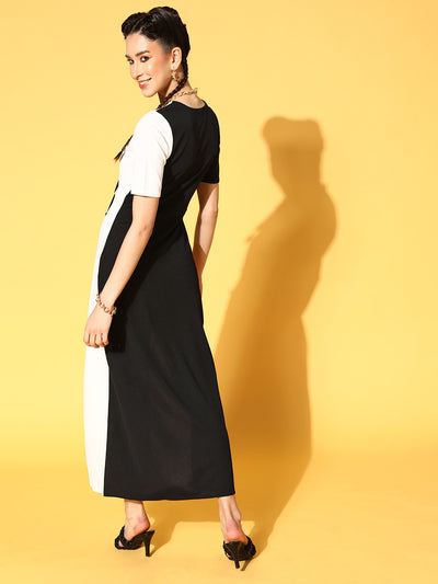 Athena White-Black Color Blocking Dress - Athena Lifestyle