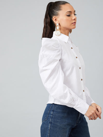 Athena Women White Solid Shirt Style Top - Athena Lifestyle