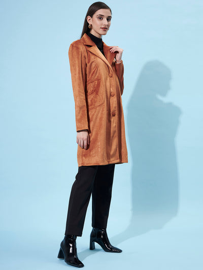 Athena Women Rust-Brown Longline Single-Breasted Overcoat - Athena Lifestyle