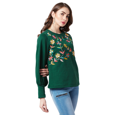 Athena Women Green Embroidered Sweatshirt - Athena Lifestyle