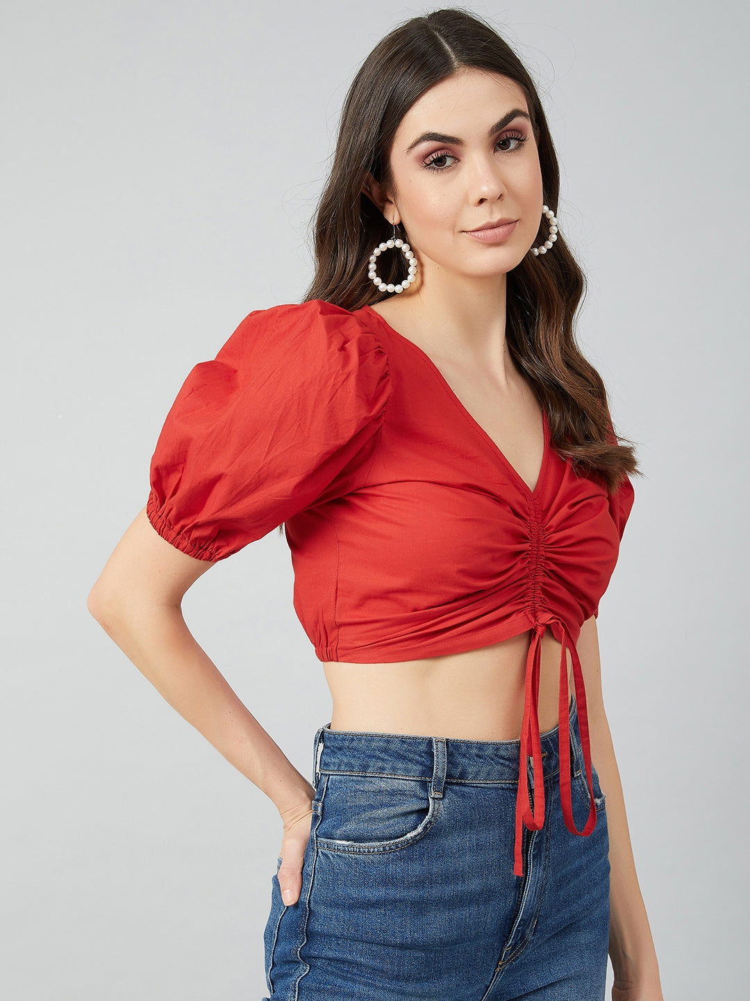 Athena Women Red Solid Fitted Crop Top - Athena Lifestyle
