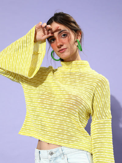 Athena Women Yellow Striped Pullover with Fuzzy Detail - Athena Lifestyle