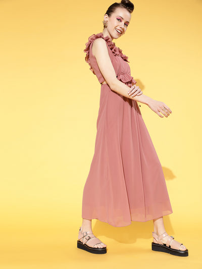 Athena Women Elegant Rose Solid Cut-Out Dress - Athena Lifestyle