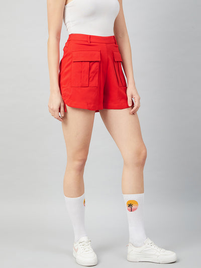 Athena Women Red High-Rise Regular Shorts - Athena Lifestyle