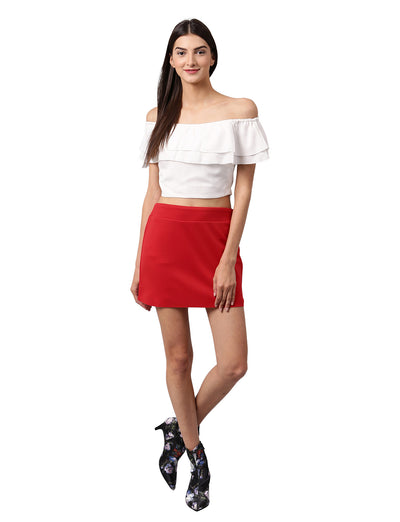 Athena Red Straight Solid Mini Skirt - Athena Lifestyle