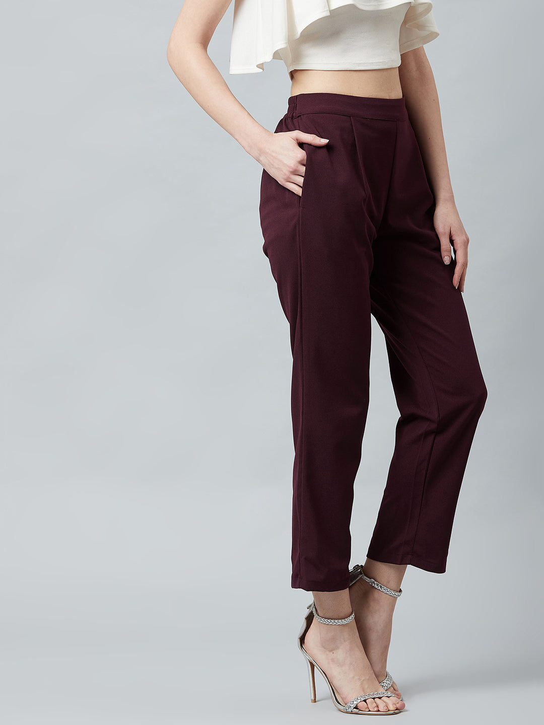 Burgundy Bliss Women Cotton Pants casual and semi formal daily trousers